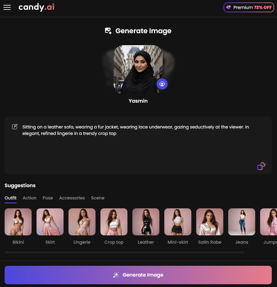 Candy.ai Generate Image with suggestions