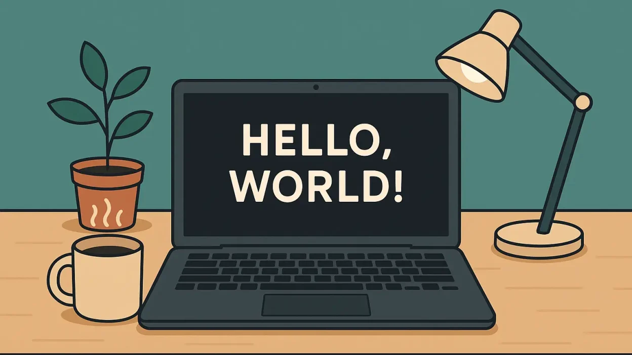 Hello World! Post Cover for Blog about AI generators.